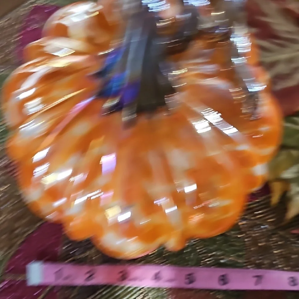 Pier 1 ART GLASS collection LIGHTED Orange Glass Pumpkin - Picture 8 of 8